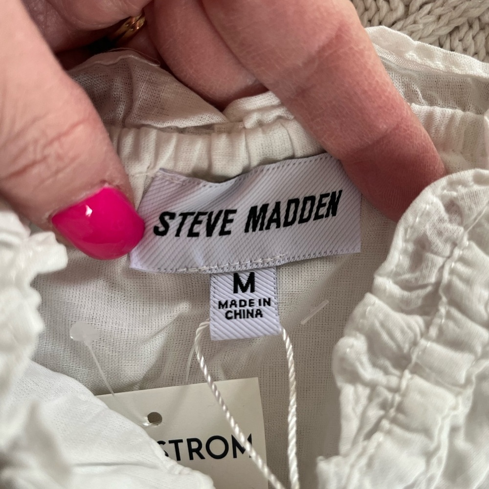 Steve Madden White Smocked Cotton Adjustable Straps Camisole Top Size Medium - Picture 5 of 14